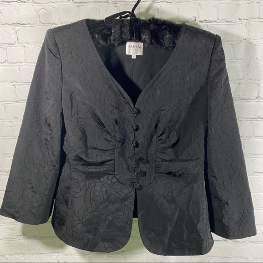 Armani Collezioni Black Suit Jacket Floral Embroidery 12